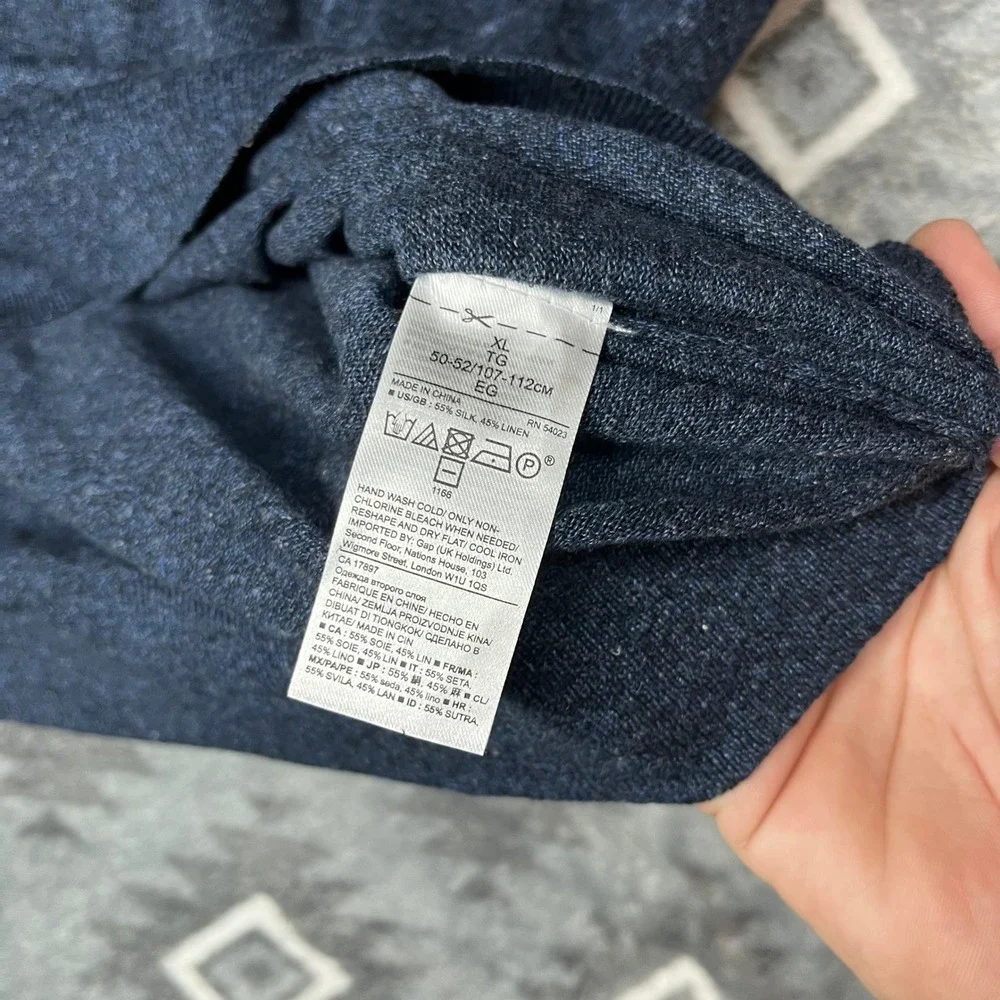 Banana Republic Mens XL Silk Linen Blue Crewneck Sweater 584362-00 Heathered